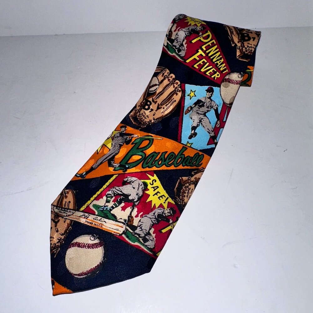 Vintage 90s Addiction EUC Pop Art Baseball Theme Silk Tie Men’s Necktie